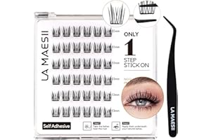 LA MAESII Self Adhesive Lash Clusters, Press-On Lashes No Glue Needed Pre Glued Eyelash Clusters Wispy Cluster Lashes, Indivi