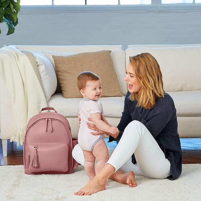 Image 7 - Skip Hop Diaper Bag Backpack: Greenwich Multi-Function Baby Travel Bag with Changing Pad and Stroller Straps, Vegan Leather, Dusty Rose