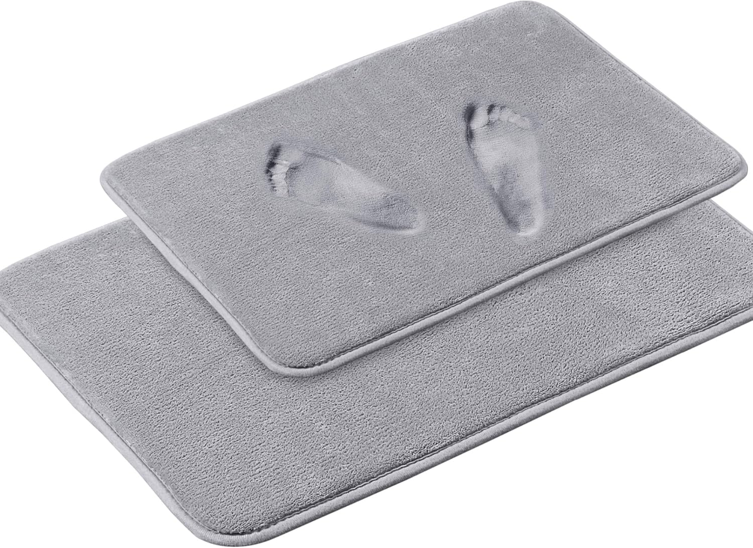 Memory Foam Bath Mat Non Slip Absorbent Super Cozy Velvety Bathroom Rug Carpet (Grey 2 Pack 20x32 and 17x24-Inches)