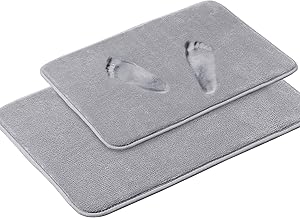 Memory Foam Bath Mat Non Slip Absorbent Super Cozy Velvety Bathroom Rug Carpet (Grey 2 Pack 20x32 and 17x24-Inches)