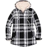 Lisskolo Women Sherpa Flannel Jacket Warm Fleece Lined Plaid Full Zip Flannel Shirt Jacket with Hood
