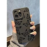 Jusnfu for iPhone 13 Pro Max Case 6.7 Inch 2021, Aesthetic Butterfly Print Phone Case for Women Girls Men, Silicone Protective Phone Cover for iPhone 13 Pro Max, Black Butterfly