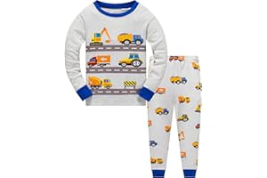 Popshion Boys Pajamas 100% Cotton Truck Pjs Toddler 2 Piece Sleepwear Kids Winter Clothes Set 3t-10t