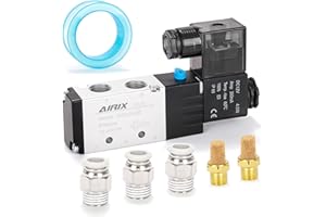 AIRIX 4V210-08 Pneumatic Solenoid Valve DC12V, 2 Position 5 Way, 1/4" NPT, Pilot-Operated Single Coil, Fast Response Electric Air Valve with Junction Box & Quick Connect Fittings