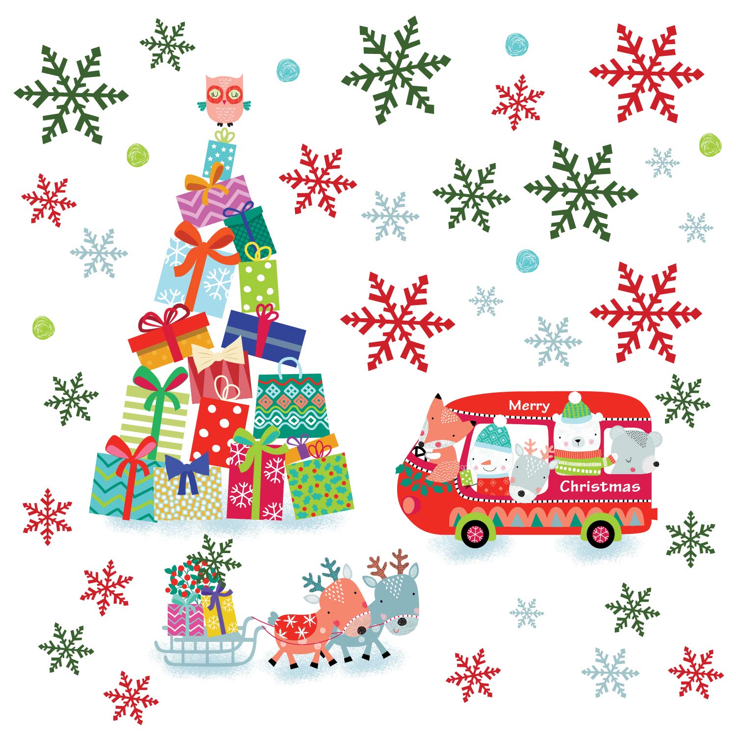 WALPLUS Christmas Wall Stickers – Mixed Festive Designs, Removable Vinyl Decals for Holiday Home Décor