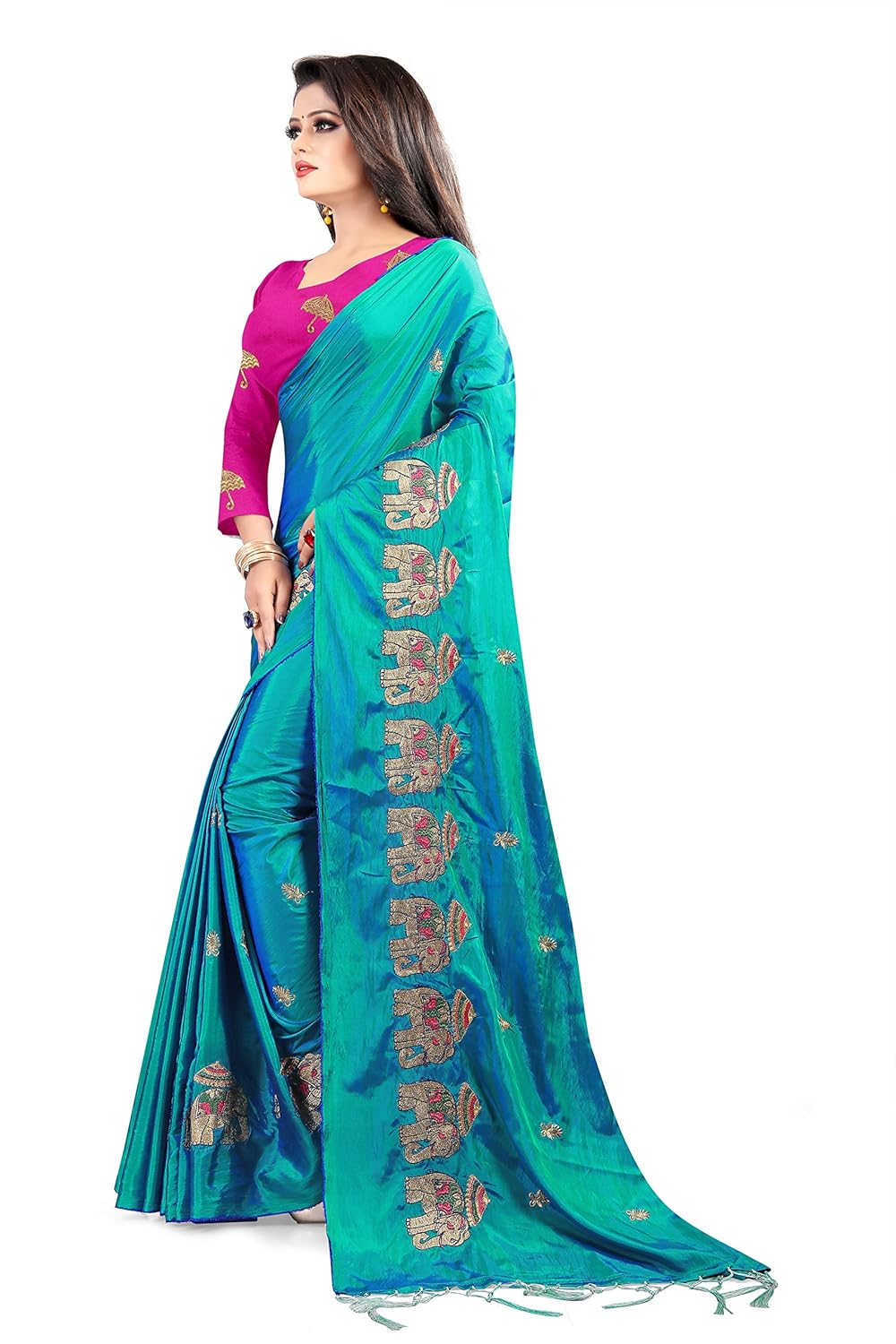 eyesonme women's paper silk saree with blouse piece