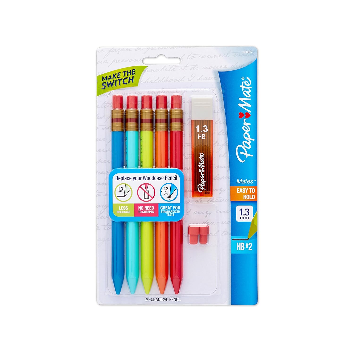 Paper Mate Mates 1.3mm Mechanical Pencil Starter Set, 5 Colored Barrel