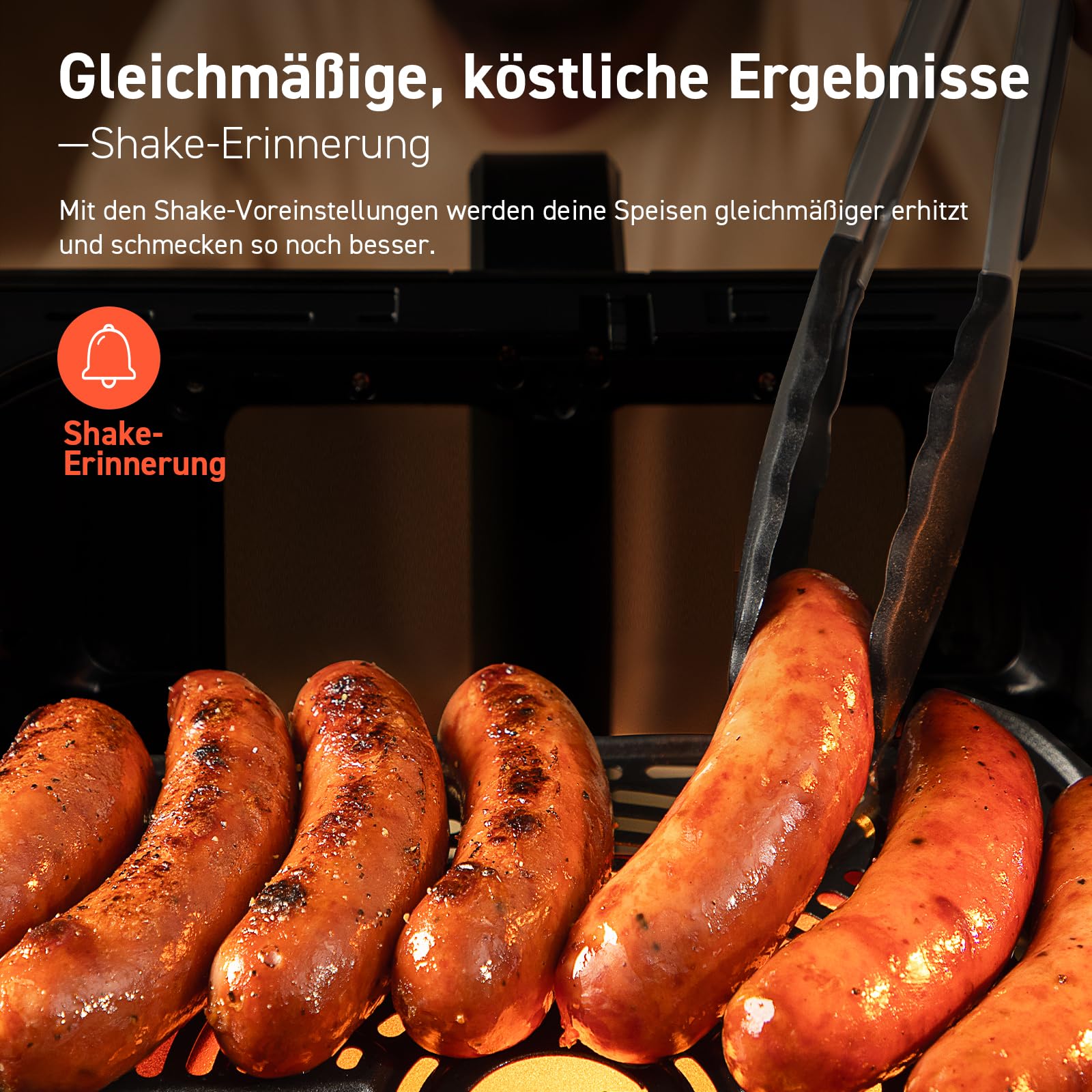 COSORI Airfryer, Heißluftfritteuse 6,2L mit Sichtfenster und Shake Reminder, 12-in-1 Heissluftfritteuse, Fritteuse 85 Prozent weniger Fett, 50 Rezepte, 55 Prozent energiesparend, einfache Reinigung 4