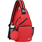 SUIKIHUM Convertible Sling Bag with Coin Pocket, 11" Tablet Crossbody Mini Backpack with Headphone Jack Casual Pack for Women Men Travel, Red