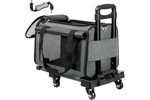 WOYYHO Large Cat Carrier with Wheels Airline Approved Dog Carrier Lightproof for Small Dog Rolling Pet Carrier with Two Large Pocket for Vet Visits Outdoor Travel (Grey Green)