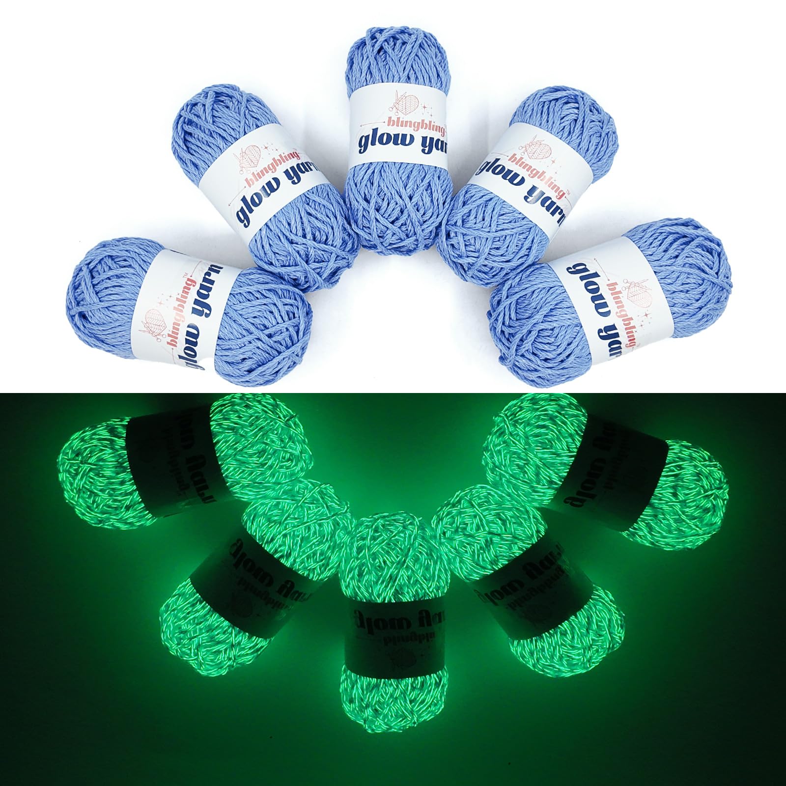 Photo 1 of BulingBuling Glow in The Dark Yarn - 5 Pack Colorful-1 (260g/9oz | 273 Yards), Knitting & Crochet Thread for DIY Crafts, Christmas Gifts, Doll Making (Ultramarine)