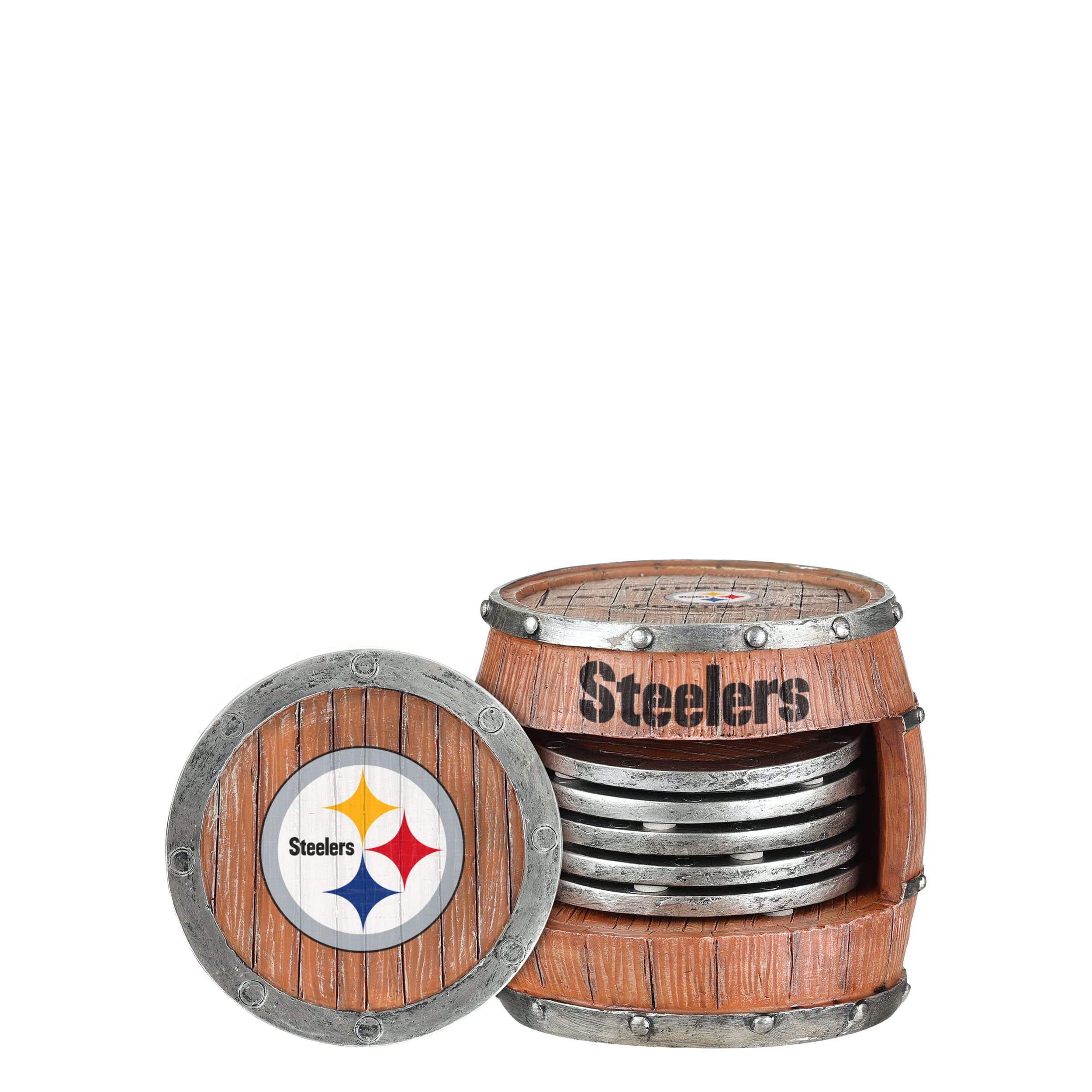 FOCO Pittsburgh Steelers NFL 5 Pack Barrel Coaster Set Image