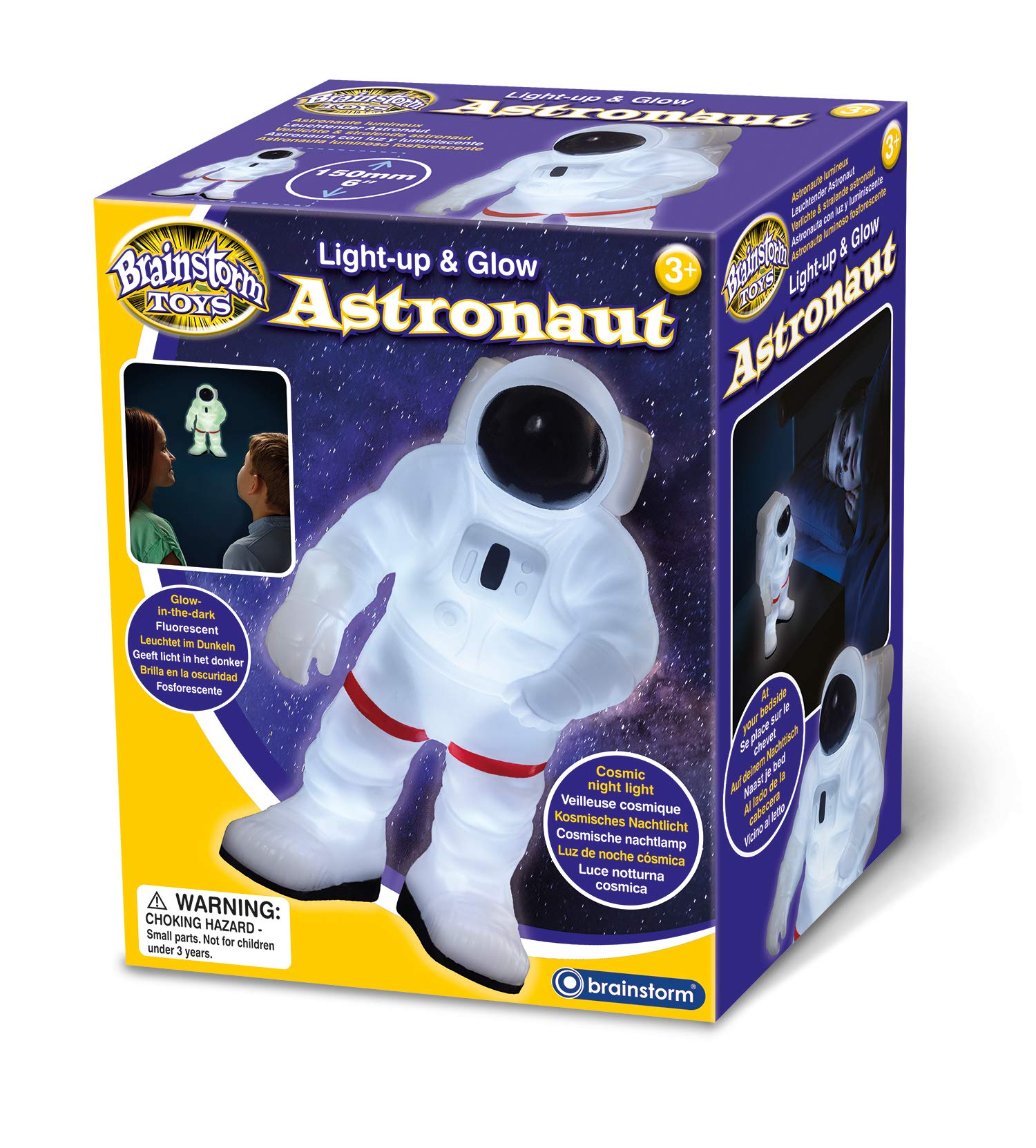 Brainstorm Toys Glow Astronaut Night Light – 6” Tall Glow In The Dark Astronaut with 30 Minute Auto Shut Off, Wall Mountable & Free Standing Bedside Space Light for Kids
