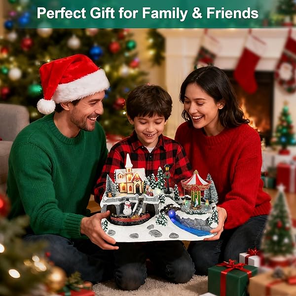 TWIRLETERNITY ANIMATED CHRISTMAS VILLAGE (ROTATING TRAIN & CAROUSEL)(PLAY 8 CHRISTMAS SONGS) RESIN LED LIGHTED WINTER COLLECTIBLE BUILDINGS HOLIDAY INDOOR DECOR