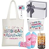 Mimorou 6 Pcs Medical Assistant Gift Set for Women Canvas Tote Bag Cosmetic Bag 16oz Glass Cup Pink Glitter Badge Reel Novelty Socks Unique Appreciation Gifts for Medical Assistants Nurse Week