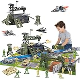 46 Pieces Military Base Set, Army Men Playset with Vehicles Accessories for Kids Boys Girls 3 4 5 6 7 8 Years Old