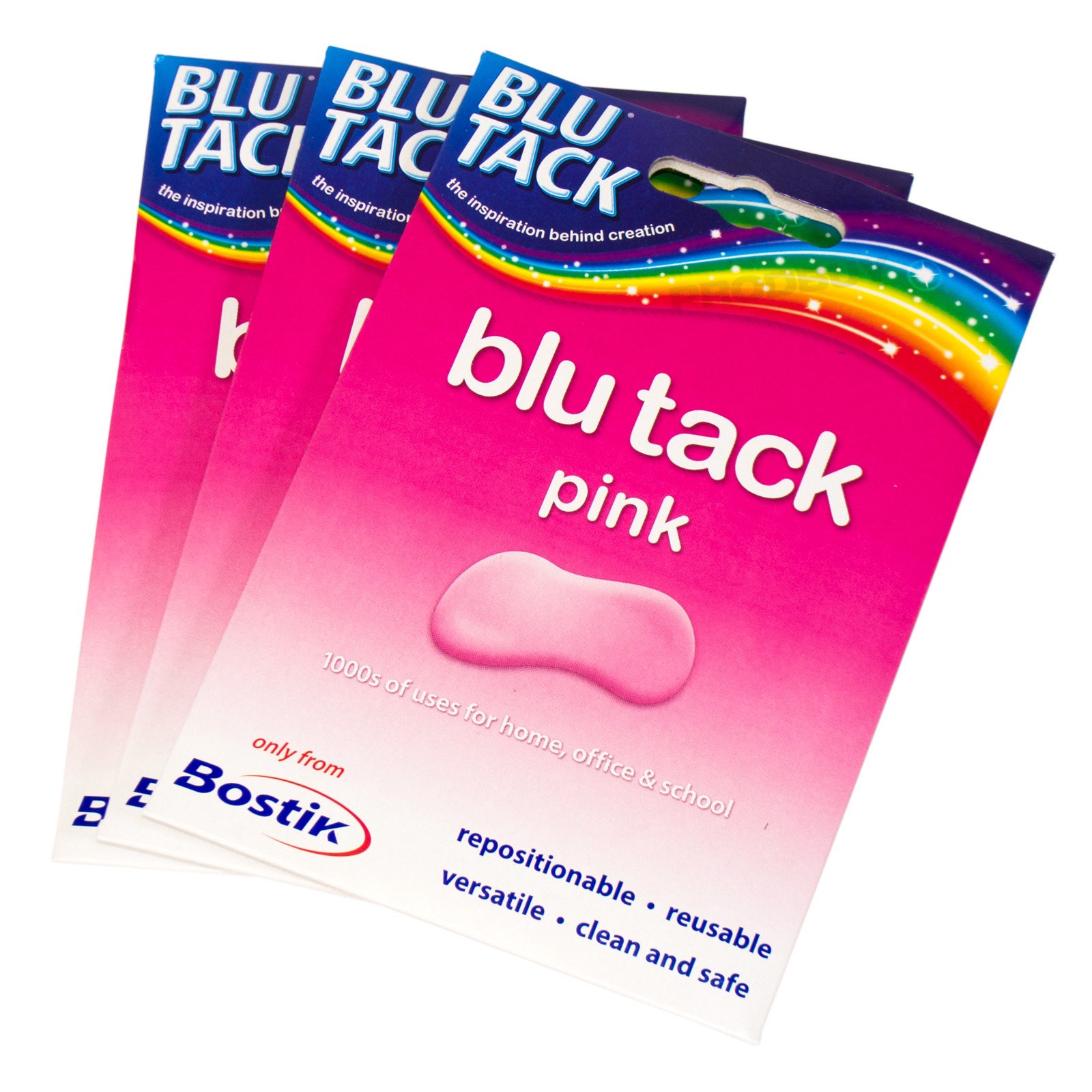 [Pack of 3] Bostik Blu Tack 48g Packs Reusable Adhesive Sticky Putty (Pink)