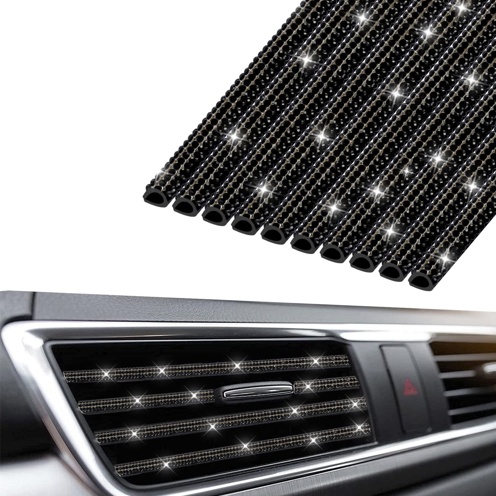 Photo 1 of INSAUTO 10pcs Bling Car Accessories, Rhinestone Bling Air Conditioner Decoration Strip (Black)