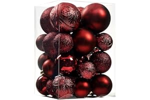 Wironlst Christmas Ball Ornaments - 30pcs Shatterproof Plastic Christmas Ornaments Hanging Ball Decorations for Xmas Tree, Holiday, Wedding, Party (Multi-Size, Burgundy)