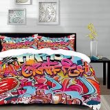 Housse De Couette Hippie Graffiti 240 X 260 Cm – Motif Hip Hop Coloré – Microfibre Douce – 2 Taies D'oreiller – Fermeture éclair - 7