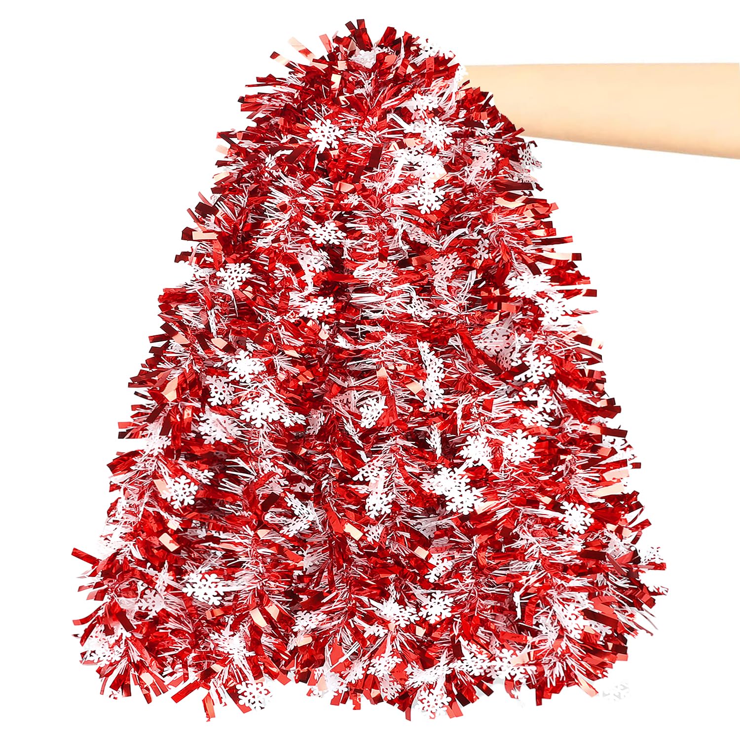 ZALAON Red Tinsel Garland, 10M Thick Christmas Tinsels Garland for Christmas Tree Decorations Indoor Outdoor Party Supplies