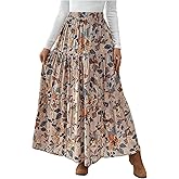 Milumia Women's Boho Floral Print Ruffle Maxi Skirt Elastic Waist Long Flowy Vacation Skirts