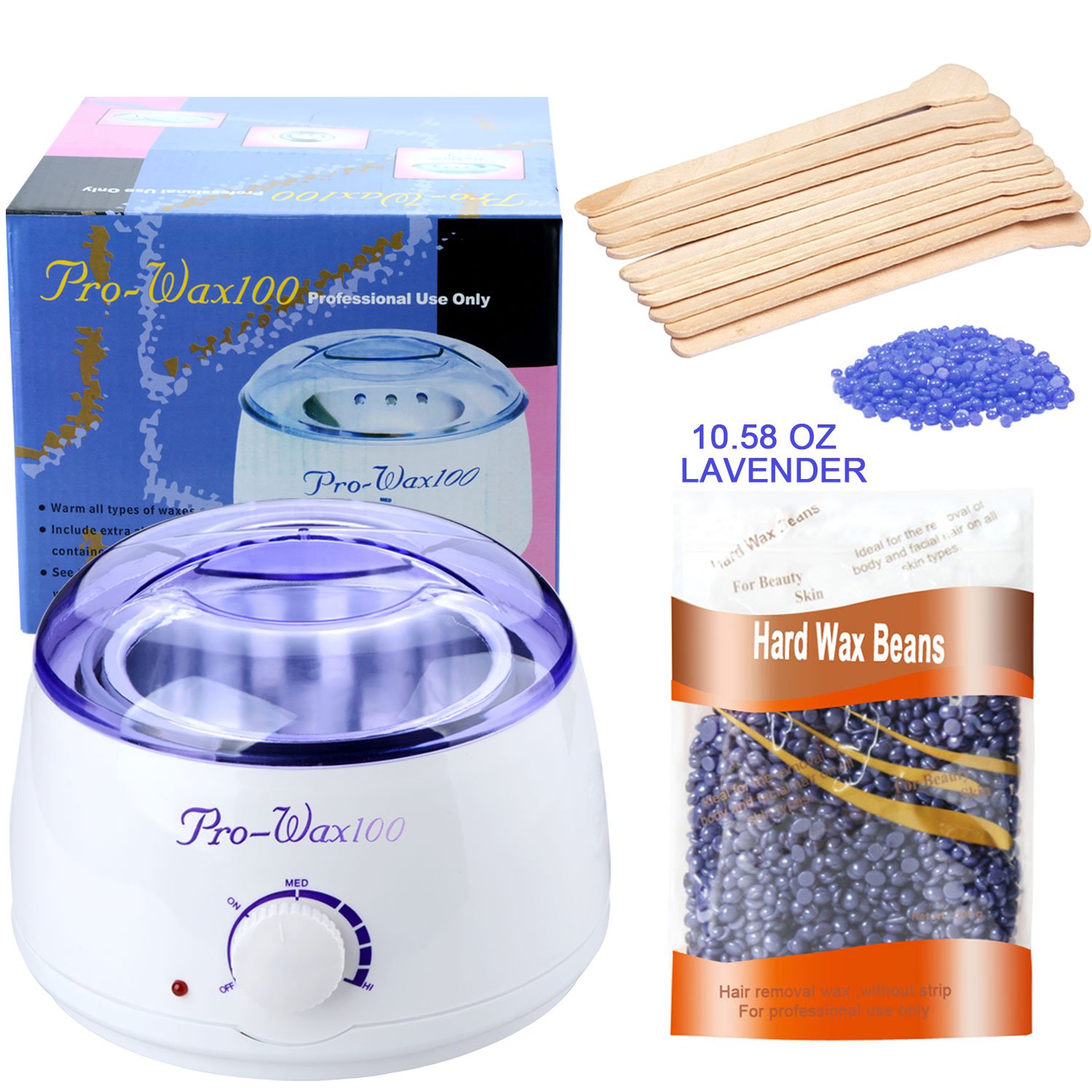 ASDOMO 500CC Portable Electric Hair Removal Wax Warmer+10.58 OZ Hair Removal Hard Wax Beans+10PCS Wax Applicator Sticks