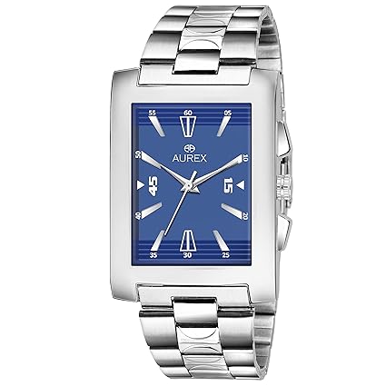 Analouge Blue Dial Watch Water Resistant Silver Color Strap Watches for Mens/Boys (AX-GSQ150-BLC)