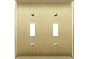LIDER Toggle Light Switch Metal Wall Plate, Stainless Steel Switch Cover, Corrosion Resistant, Mid-Size 2-Gang 4.88" x 4.92", 201 Stainless Steel, LMWP-12M-BB, Brushed Brass