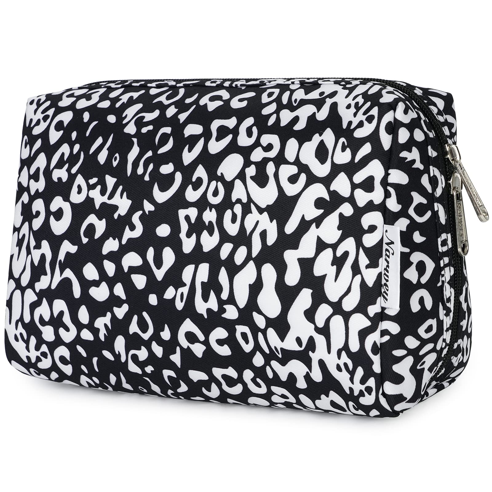 Large Makeup Bag Zipper Pouch Travel Cosmetic Organizer for Women (Black Leopard, Large) — image 1
