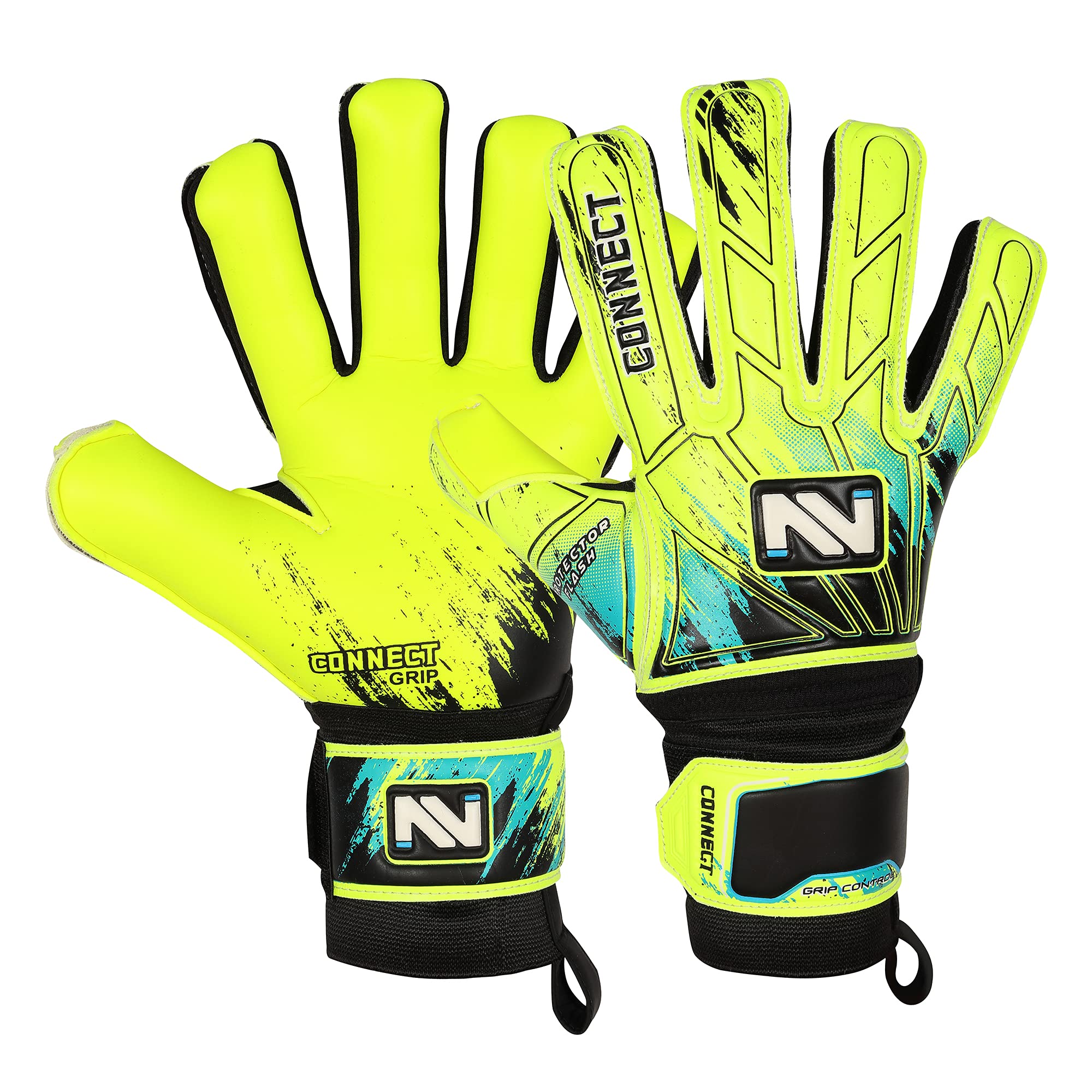 CONNECT Goalkeeper Gloves – 4mm Latex Pro-Grade Grip & Finger Support | Kids, Youth & Adult Goalie Gloves | Durable Football Gloves for Goalkeepers | Comfortable & Secure Fit (Flourcent Yellow, 4)