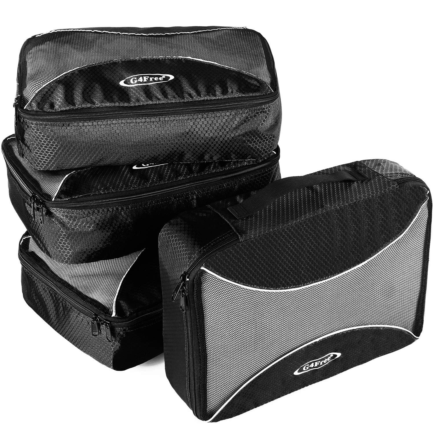 G4Free 4pcs/6pcs/7pcs Packing Cubes Suitcase Organiser Packing Bags Luggage Organiser Value Set for Travel Home Storage (4 Medium, Black)