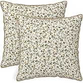 KSLIDS Sage Green Beige Floral Soft polyesterThrow Pillow Covers Set of 2 Vintage Brown Flower Decorative Pillow Covers 18x18 Inch Rustic Pillow Case for Sofa Couch Bedroom Farmhouse Home Decor