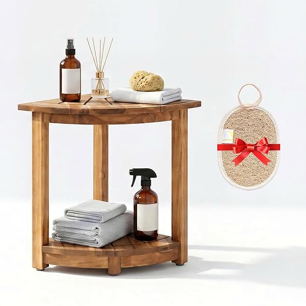 VICTORY RELAX ACACIA WOOD CORNER SHOWER SHELF FOR...