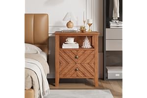 IDEALHOUSE Night Stands, Wooden Side Table with 2 Drawers, Farmhouse Bedside Table for Bedroom, Modern Nightstand End Table w