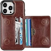KIHUWEY Compatible with iPhone 15 Pro Max Wallet Case Credit Card Holder, Premium Leather Kickstand Flip Hidden Magnetic Clasp Durable Shockproof Protective Cover for 6.7 inch (Brown)