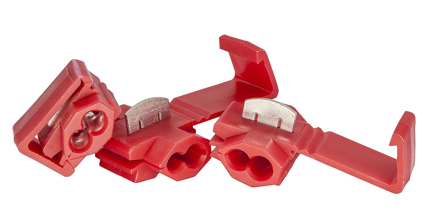 Red Solderless Quick Splice Snap Wire Connector, 22 through 18 Gauge, Pack of 100, Clamp