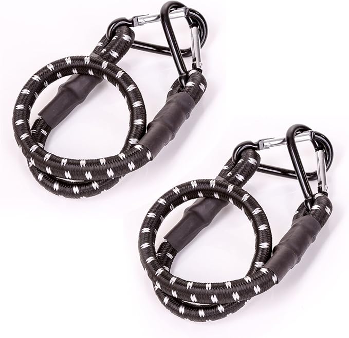 2X Bungee Cord with Carabiner Clips 24" Long Black Heavy Duty Rope