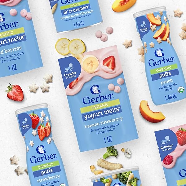 GERBER BABY SNACKS, ORGANIC PUFFS, PEACH, BABY FOOD, 1.48 OUNCE