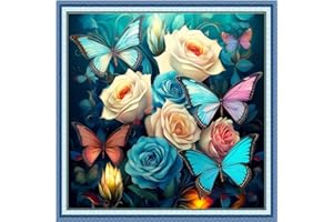 Foxdiviy Stamped Cross Stitch Kits Full Range of Embroidery Needlework Starter Kits for Beginners Adults 11CT Embroidery Patterns Art Crafts DIY Needlepoint Kits-Butterfly Flowers 18x18 inch