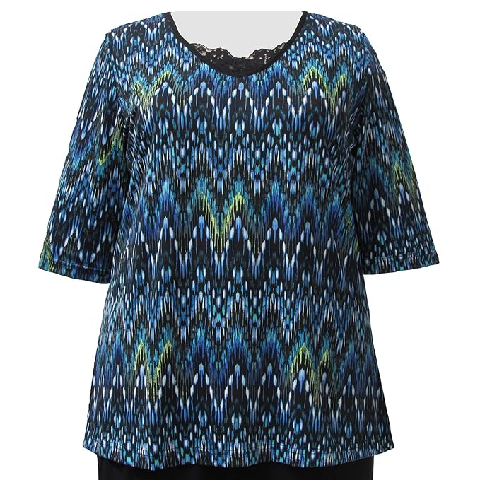 Turquoise Chevron 34 Sleeve Pullover Top Womans Plus Size