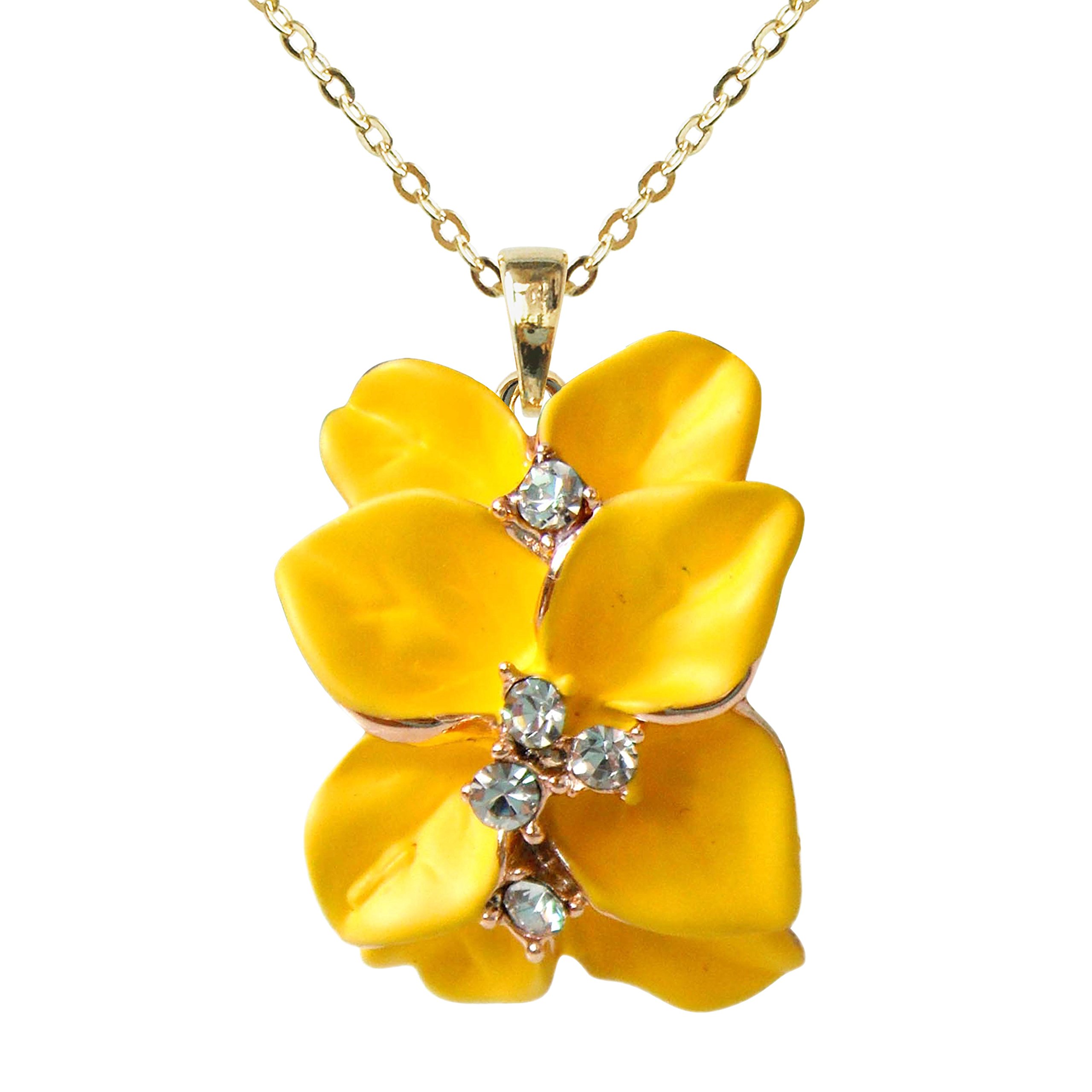 Navachi 18k Gold Plated Clear Crystal Yellow Enamel Leaves Flower Az6076p Pendant Necklace 16"+2" — image 1