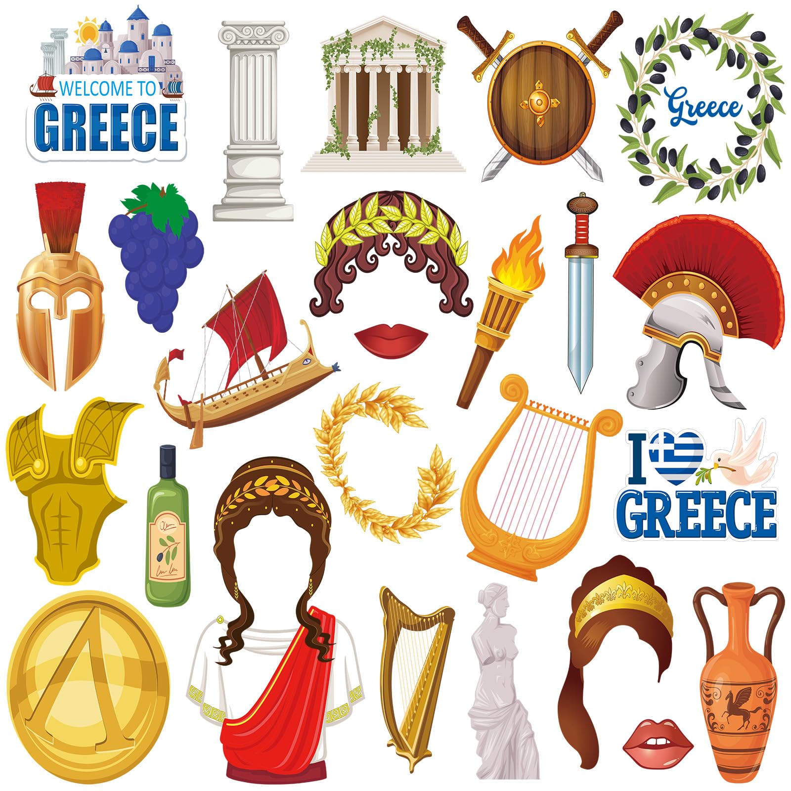 Photo 1 of Jetec 26 Pcs Ancient Greek Photo Booth Props Greek Mythology Decor Party Decorations Welcome to Greece Photo Booth Props for Mythology Theme Birthday Decor God Party Supplies