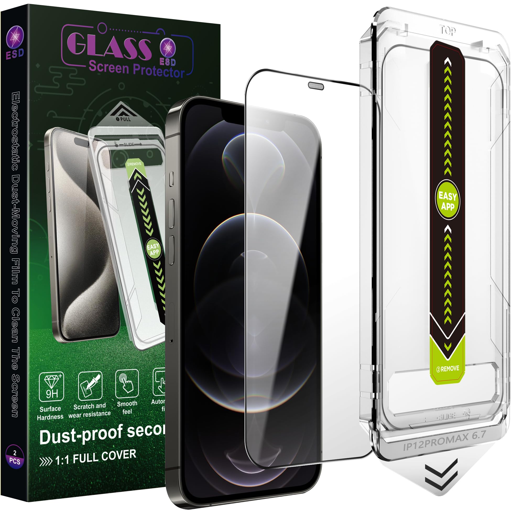 SY SHANGYAN 2 Pack Ultra HD Clear Screen Protector for iPhone 12 Pro Max (6.7-Inch),9H Tempered Glass,Full Coverage,Anti-Fingerprint,Auto Dust Removal,Bubble-Free,Easy Installation