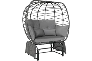 Outsunny Egg Outdoor Glider Chair, Double Patio Glider Egg Chair with Cushions and Pillows, 2 Seater Wicker Outdoor Bench Lov
