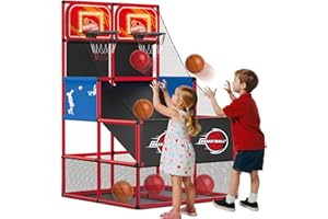 Kids Basketball Hoop with Electronic Scoreboard, LED Light, 6 Balls Indoor Outdoor Sports Toys for Boys and Girls Age 3-8 (Re