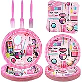 Spa Party Supplies - Makeup Party Tableware - Dinner Plates, Dessert Plates, Napkins, Forks for Girls Women Slumber Pamper Spa Birthday Party Decoration, Serves 25