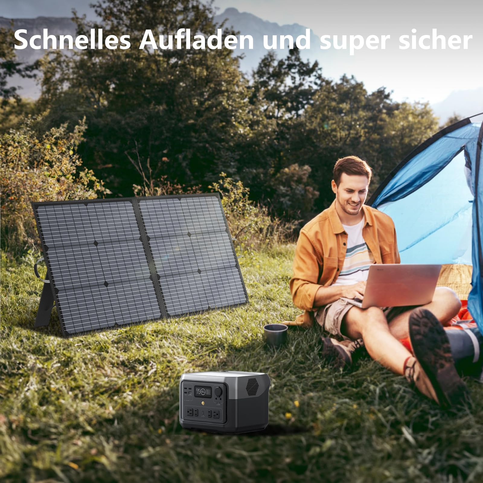 MHPOWOS 220W Tragbares Solarpanel, IP67 Wasserdichtes 40V Monokristallines Faltbares Solarpanel Power Backup, Langlebiges Solar Ladegerät Solarpanel Kit für Powerstation RV Camping Off Grid Angeln 7