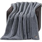 UGG Euphoria Faux Fur Throw Blanket, Oversized Soft Throw for Couch or Bed, Luxury Room Decor, Giftable Fuzzy Blankets, Machine Washable, 50-inch x 70-inch, Chambray Blue Grey