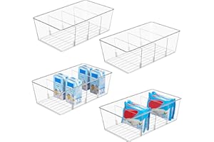 Vtopmart 4 Pack Food Storage Organizer Bins, Clear Plastic Bins for Pantry, Kitchen, Fridge, Cabinet Organization and Storage